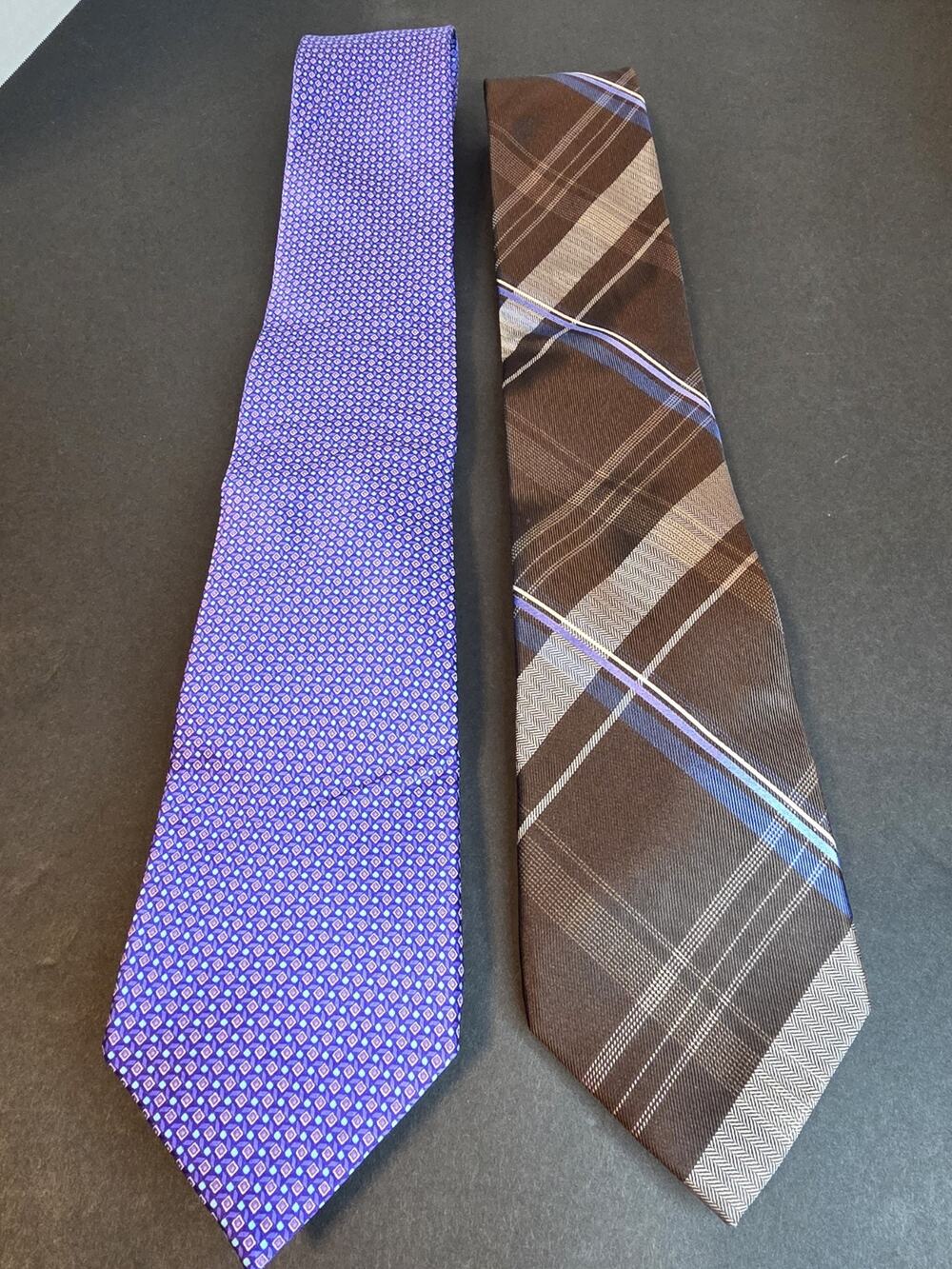 Michael Kors Tie Lot 2 Mens Designer Neckties Purple Geometric Brown Plaid Blue